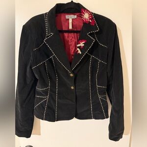 Chic Black Embroidered Women's Blazer